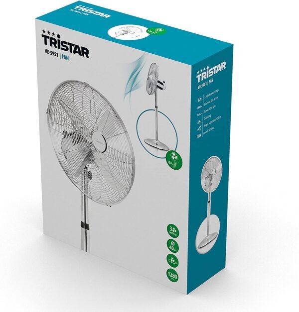 Ventilatore a Piantana TRISTAR potenza 50 W, 18/8 Stainless colore Argento cod: VE-5951 - Image 4