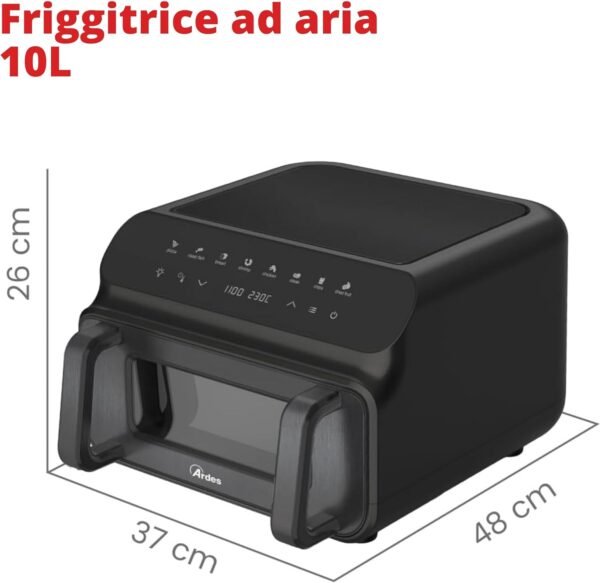 Friggitrice Ad Aria ARDES Potenza 2000 W 10 Litri XXL colore Nero Cod: ARFRYA09GP - Image 2