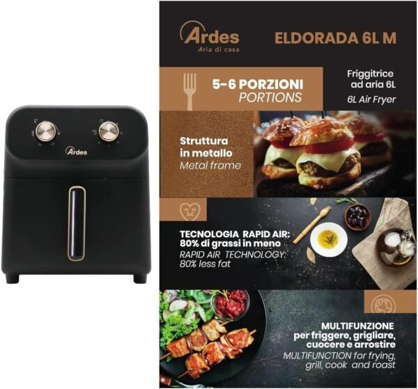 Friggitrice Ad Aria ARDES Potenza 1700 W Cestello 6 Litri colore Nero Cod: ARFRYA04M - Image 3