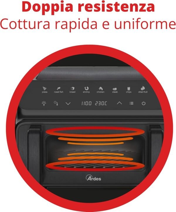 Friggitrice Ad Aria ARDES Potenza 2000 W 10 Litri XXL colore Nero Cod: ARFRYA09GP - Image 3