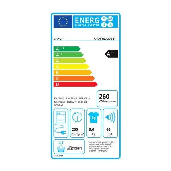 Asciugatrice CANDY 9 Kg Classe A++ Pompa di calore cod: CSOE H9A2DE-S - Image 4