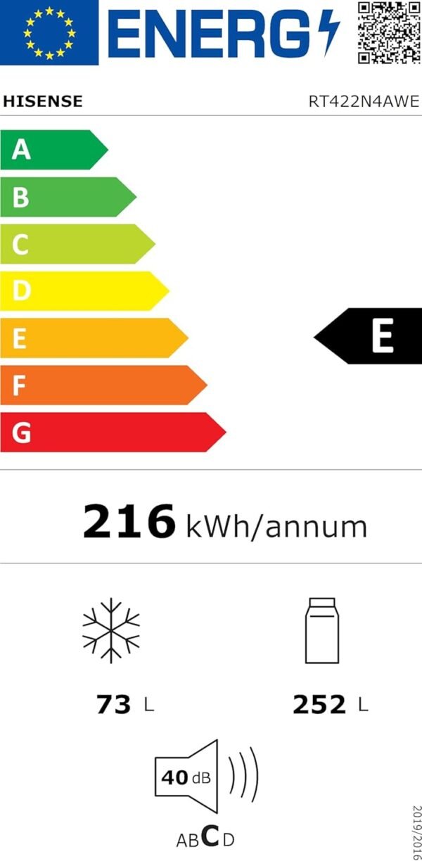 Frigorifero HISENSE doppia porta Total No Frost Classe E Capacità 325 Litri colore Bianco cod: RT422N4AWE - Image 3